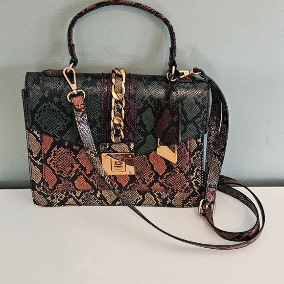ALDO Glendaa Snakeskin Patchwork Crossbody Satchel Purse with Gold Chain - Picture 10 of 10